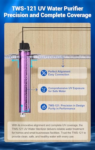 HQUA-TWS-121 120V 55W 12GPM 1“ MNPT Inlet/Outlet, Whole House Ultraviolet Water Purifier Filter, + 1 Extra UV Bulb, + 1 Extra Quartz Sleeve - Image 4
