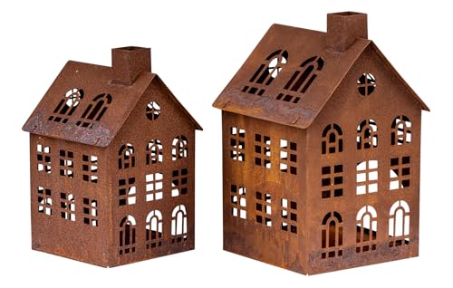 levandeo 2er Set Laterne Haus H19-23cm Metall Rost Deko Windlicht...