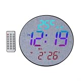 RGB Wall Clock with Light Sensor, Wireless Digital Clock Calendar, USB-C Powered Timer Home Office Study, Black(D)