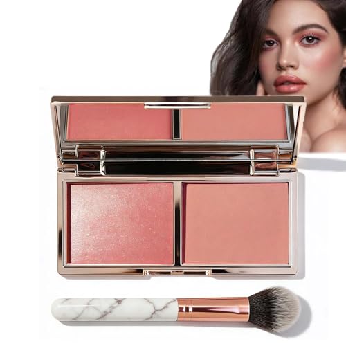 Image of Soft Blush Powder Palette with Mirror & Brush, Matte & Shimmer Formula for Natural-Looking, Weightless & Long-Lasting Cheek Tint, Portable Makeup Kit