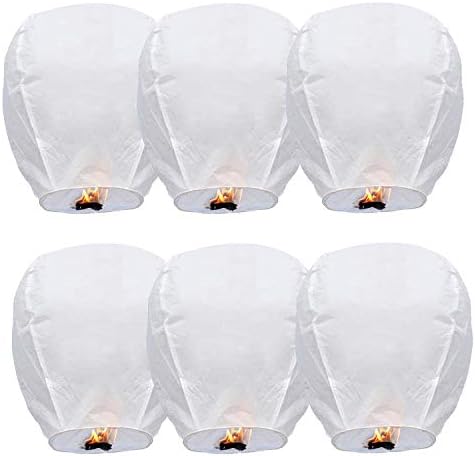 Chinese Sky Lanterns 37" 6 Pack - Eco Friendly, 100% Biodegradable Wire-Free Fire Resistant Paper Lantern to Release in Sky,Weddings & Parties & Festivals