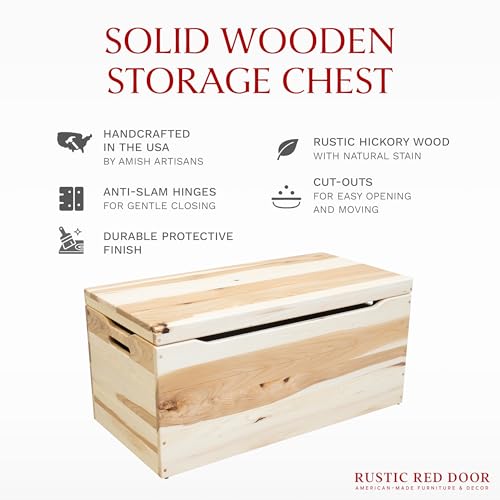 Hope Woodworking Amish Made Wooden Storage Chest Trunk Box with Lid and Handles for Bedroolanket, Clothes, Anti-Slam Hinges, Handmade, Rustic Hickory Wood, Natural Stain, 36\" - Thumbnail 2
