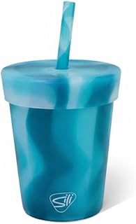 Silipint 8oz Silicone Tumbler with Straw and Lid – Pack of 1 BPA Free, Non-Toxic, Dishwasher, Microwave, Freezer Safe Tumbler Cup – Reusable Drinkware for Juice, Smoothies, Coffee (Blue Crystal)