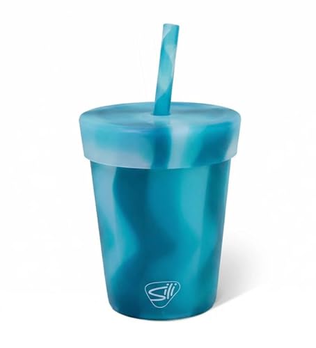 Silipint 8oz Silicone Tumbler with Straw and Lid – Pack of 1 BPA Free, Non-Toxic, Dishwasher, Microwave, Freezer Safe Tumbler Cup – Reusable Drinkware for Juice, Smoothies, Coffee (Blue Crystal)