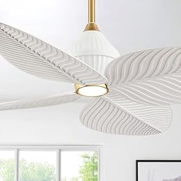 LVYEAYOU 52“ Tropical Leaf Ceiling Fans with Lights, (White Gold)