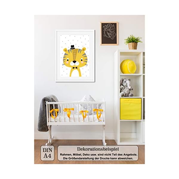 LALELU-Prints | A4 Bilder Kinderzimmer Deko Junge Mädchen | Zauberhafte Tiere nordic senf-gelb | Poster Babyzimmer | 5er… – Bild 6