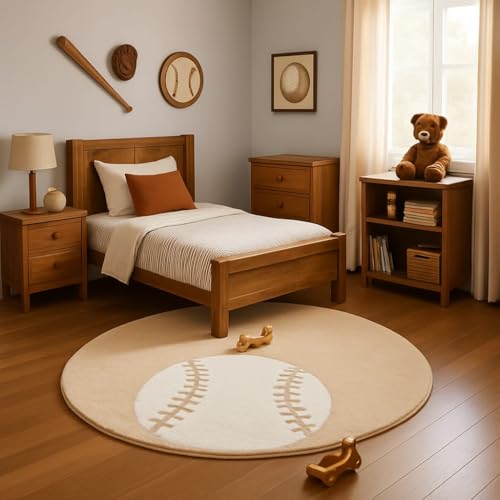Image of Modern Shaggy Round Rug | Ultra-Soft Plush Circle Carpet for Living Room, Bedroom, Nursery | Fuzzy, Fluffy Area Rug with Non-Slip Base Beige Double Ball 4x4 feet