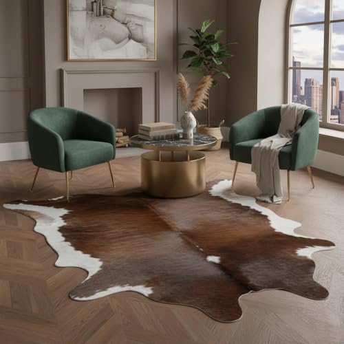 BK.LEATHER NEW 100% NATURAL COWHIDE RUGS BROWN AUSTRALIAN COWS FUR SKINS CARPET AREA S-3XL (Authentic Brown & White, Small : 115-105 cm)