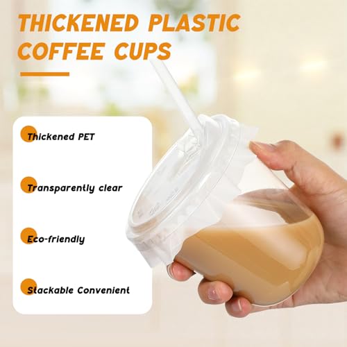 Ziliny 50 Pack 12 oz Clear Plastic Cups with Lids and Straws, Includes Paper Lid Liners, Disposable Crystal Iced Coffee Cups with Lids for Coffee Smoothie, Milkshake, Cold Drinks (clear) by Ziliny - Used condition - Image 4