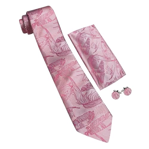 Image of Barry.Wang Classic Mens Ties Silk Necktie Pocket Square Cufflinks Set Woven Designer Wedding Business