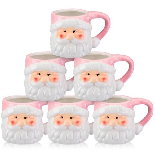 Sliner 6 Pcs Christmas Santa Coffee Mugs, Pink, 16 oz