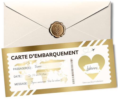 Carte à Gratter Annonce Voyage Surprise | Billet Avion Personnalisable | Carte Embarquement | Ticket Voyage Personnalisé | Idée Cadeau Anniversaire / Noël...