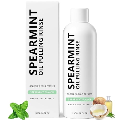 Spearmint Oil Pulling Rinse, Cold-Pressed Coconut Mouthwash for Teeth Whitening, Peppermint Oil for Teeth and Gums (1)
