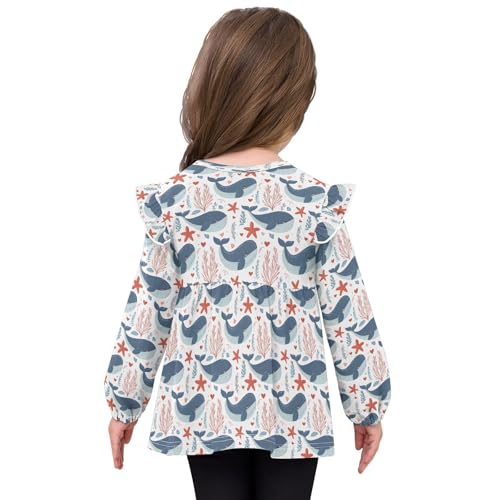 Cute Dolphin Starfish R Girls Shirts Cotton Long Sleeve Ruffle Toddler Tee Tops4