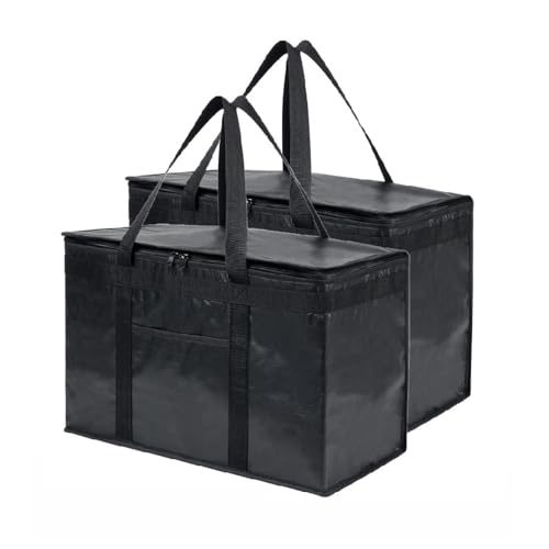 Image of NZ home Insulated Bags for Food Delivery (2XL PRO) Grocery Shopping Cooler Bag, Pizza Delivery, Hot & Cold Catering Tote, Reusable, Foldable & Heavy Duty (2 Pack, Black)