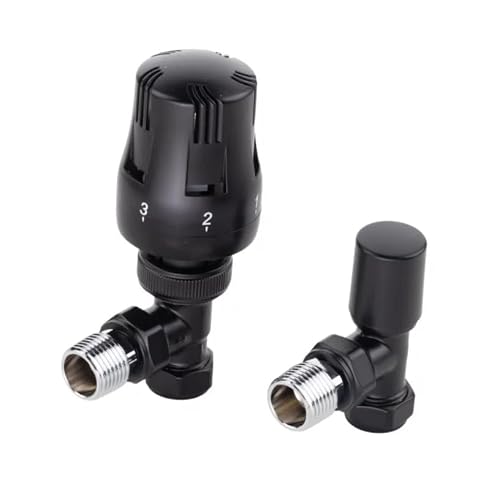 Corso Bathrooms Satin Black Eco Angled Trv Thermostatic Radiator Valve & Lock Shield | Thermostatic Control | Finish | Money Saving Efficiency |