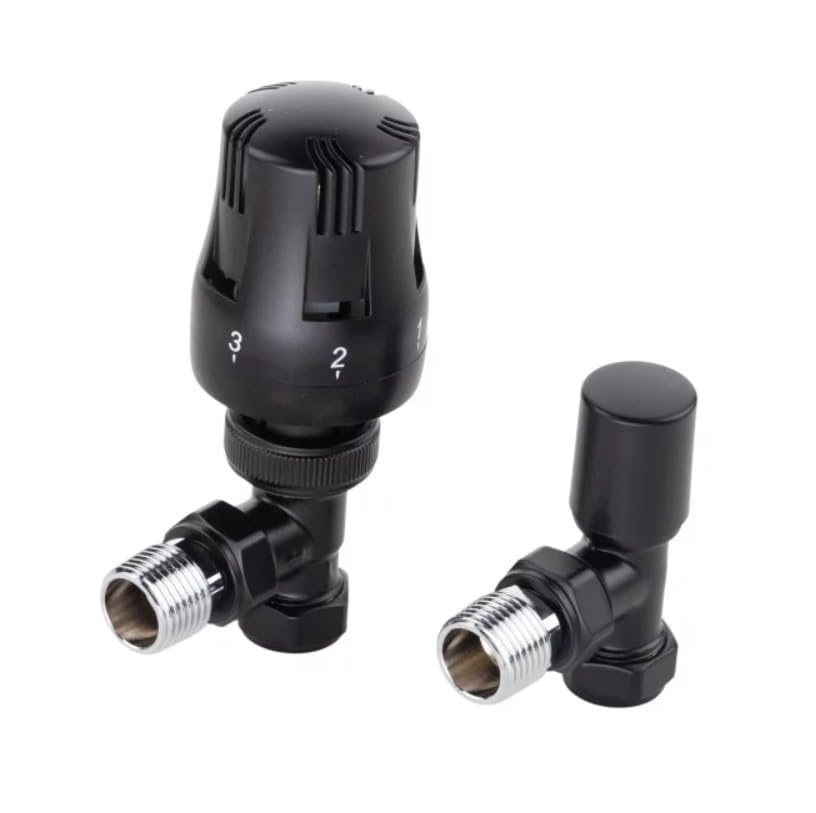 ECO Satin Black Angled TRV Thermostatic Radiator Valve & Lock Shield | Thermostatic Control | Satin Black Finish | Money Saving Efficiency |