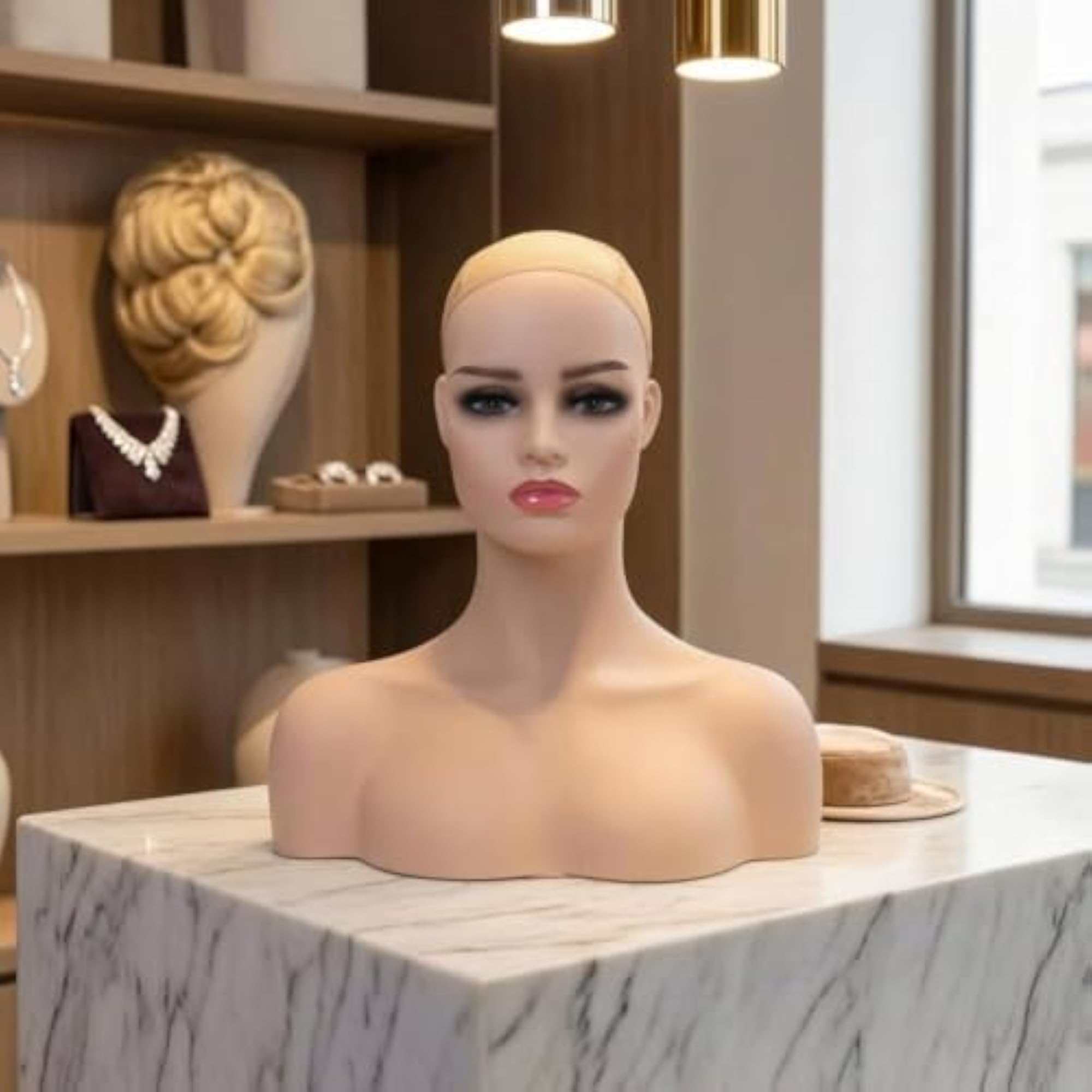 Realistic Flesh Tone Head with Shoulders Display Model