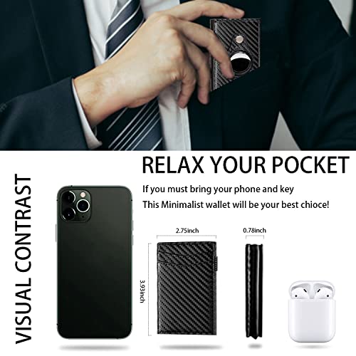 AirTag Wallet Smart Pop Up Wallet with Front Pocket RFID Blocking Credit Card Holder with Money Clip Slim Minimalist Wallet for Men Up to 15 Cards(Carbon Fiber Leather)4