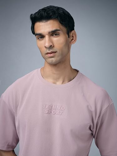 Image of TECHNOSPORT Men Printed Oversized Round Neck T-Shirt with COTFLEX, Dry Fit Sports Tee, Oversized Activewear T-Shirt for Gym, Running, Sports & Casual Wear