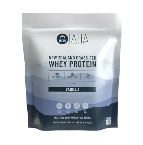 TAHA Vanilla Whey Protein Concentrate, 25g Protein, Grass-Fed, 2lb