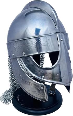 Medieval Crusader Helmet – Handmade 16-Gauge Steel Armor with Brass Accents – Authentic Collectible Helmet for Cosplay, LARP, Historical Reenactments, and Display