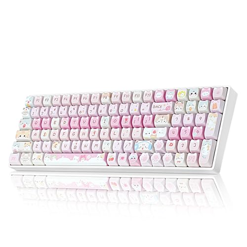 Image of ZORNHER ZH100 Wireless Cat Mechanical Keyboard,98% Pink Cute Creamy Keyboard with Number Pad,Full Size Girly Kitty Gaming Keyboard,Meow Meow Squad Keycaps,Creamy Souding Linear Switches