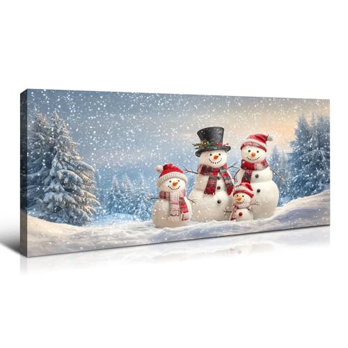 Wewejia Christmas Canvas Wall Art, The Happy Christmas Snowman Family Painting Winter Holiday Gift-Themed Painted Art Prints, Living Room Bedroom Home Wall Decor 32x16 Inch by Wewejia - Used condition - US$16.03