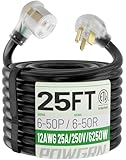 POWGRN 25ft Welder Extension Cord Outdoor with LED Indicator, 12 Gauge NEMA 6-50 Heavy Duty Welding Cord 3 Prong, 250V 12AWG SJTW Black, ETL
