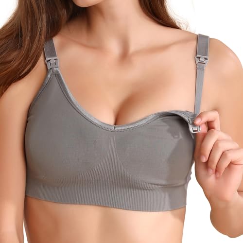 Image of Lucina Nursing Bras, Seamless Ultra Comfort Maternity Breastfeeding Bra, Natural Shape, Sleep Bralette with Extenders & Clips