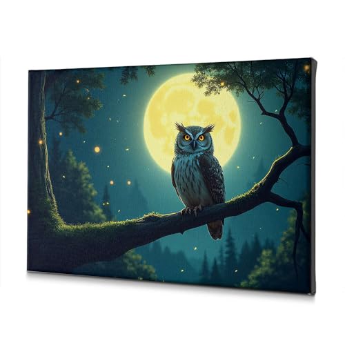 Tableau chouette lune sur toile aux finitions d'art soignées