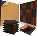 48 Pack Self-Adhesive Acoustic Panels 1 X 12 X 12 Inches - Acoustic Foam - Studio Foam Wedges - High Density Panels - Soundproof Wedges - Black/Orange