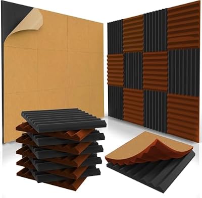 48 Pack Self-Adhesive Acoustic Panels 1 X 12 X 12 Inches - Acoustic Foam - Studio Foam Wedges - High Density Panels - Soundproof Wedges - Black/Orange