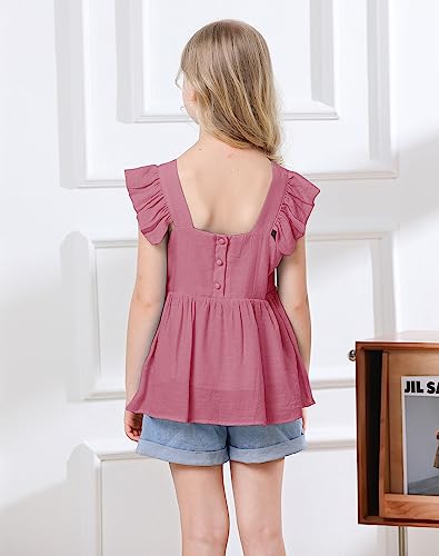 Image of Bingerlily Girls Summer Casual Tops Ruffle Short Sleeve T Shirts Cute Babydoll Tees