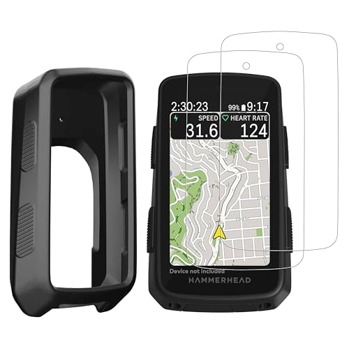 INNOSURE [3er-PACK] 1× Silikon-Hülle + 2× HD-klare Gehärtete Glas Display-Schutzfolie für Hammerhead Karoo 3-3 2 Zoll sturzsicher antistatisch rutschfest langlebig