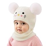 Generisch Strickmütze mit Stickerei Katze für Kleinkinder – warme Wintermütze für weiches alpaka-Design geeignet für kaltes Wetter ideale Kopfbedeckung für Babys (White, One Size)