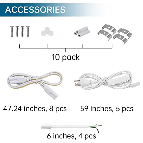 Barrina (Pack Of 10) Led T5 Integrated Single Fixture, 8Ft, 5000Lm, 6500K (Super Bright White), 45W, Linkable Led Shop Light, Led Garage Light, Corded Electric With On/Off Switch, Etl Listed #TOP6