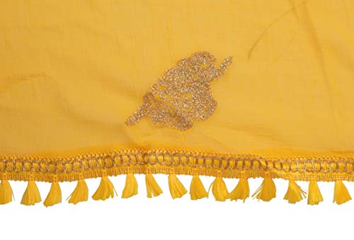 Image of YOUTHQUAKE Golden Patti Embroidered Work Chiffon Dupatta for Womens & Girls with Jaalar Lace