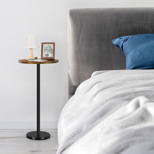 Small Round Side Table Set of 2 Weighted Base End Table Cocktail Table Martini Table with Pedestal Accent for Small Spaces Bedroom Brown and Black by BTY - Image 6