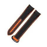 BSEIXIKRB Rubber Watch Strap Compatible With Omega Moonwatch Band 20mm 21mm 22mm Silicone Watchband Folding Clasp Curved End Wristwatches Belt(BK-orange BK,22mm)