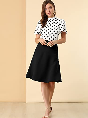 Allegra K Women's Polka Dots Blouse Stand Collar Pleat Keyhole Back Short Flare Sleeve Tops2