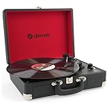 Giradischi Denver VPL-120BLACK design valigia. Altoparlanti integrati, uscita phono, compatibile con vinile 331/3, 45 e 78 RPM, Nero