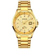 Reloj de cuarzo para hombre, con fecha de tres manecillas, resistente al agua, 30 m, con manecillas luminosas, dorado, Pulsera