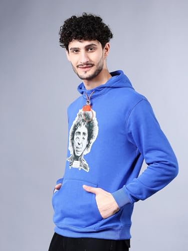 Image of The Indian Garage Co Men Blue Relaxed Fit Placement Printed Overhead Hooded Sweatshirt