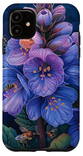 iPhone 11 Bergenia Flower Blooming With Bees Around Graphic Case