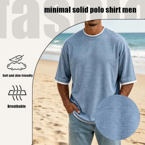 Polo homme manches courtes uni col rond décontracté - 5