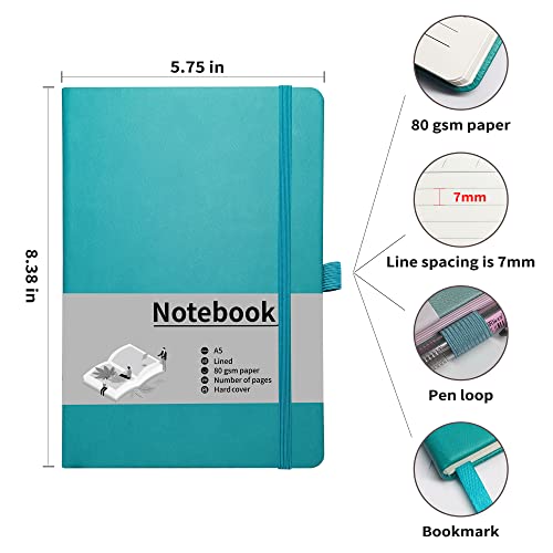 Mlife A5 Notatnik w linie-2 Pack,80 GSM Gruby papier z 192 stronami, Notatnik z twardą okładką PU z wewnętrzną kieszenią, Elastyczna opaska, Notatniki do pisania w biurze, szkole, domu i firmie