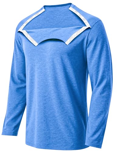 Unisex Chemo Port Shirts Long Sleeve Post Shoulder Surgery Recovery Shirts Tear Away Chemo Clothing (US, Alpha, X-Large, Regular, Regular, Light Blue)