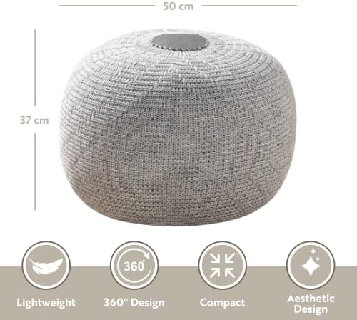 English Home Round Ottoman Pouf Footstool Knitted Pouffe Stool Seat Cushion Boho Home Decor Extra Seating Floor Cushion for Living Room, Bedroom, Indoor, Outdoor 37 x 50 cm Grey