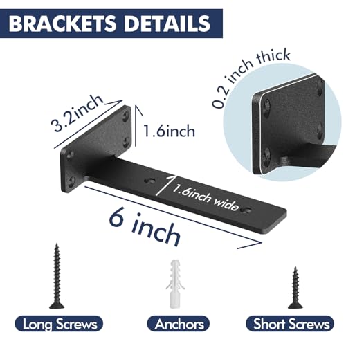 Starunder 6 Pack Floating Shelf Brackets, 6 Inch Heavy Duty Industrial Shelf Bracket thumb #4
